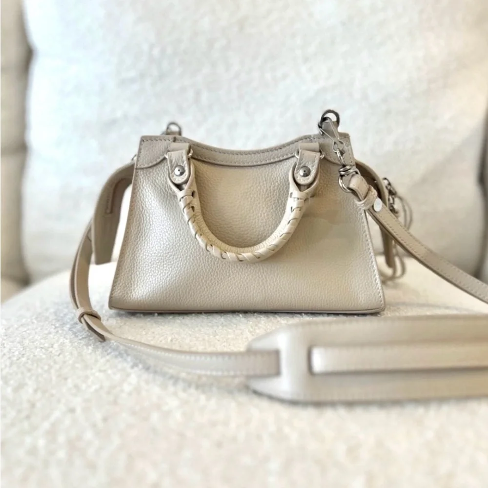 Auth LIKE NEW Balenciaga Neo mini Cream calfskin Leather Handbag 2 way strap - Picture 3 of 14